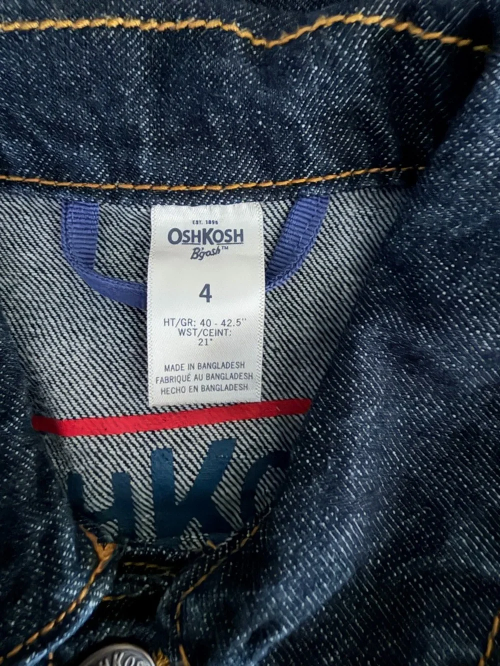 OshKosh B'gosh Children's Dark Blue Denim Jacket with Contrast Stitching Size 4 - Picture 5 of 6